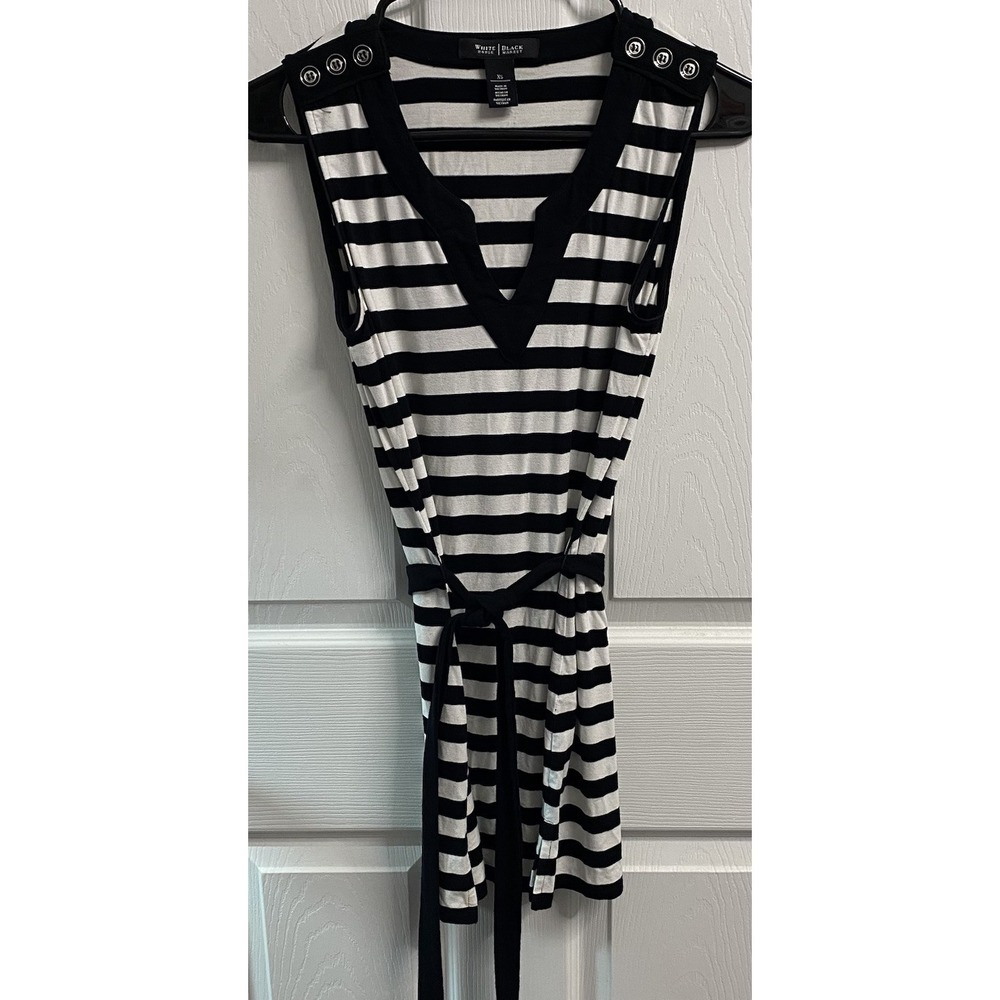 White House Black‎ Market Women Sleeveless Blouse/Belted Tank Top Black/White XS